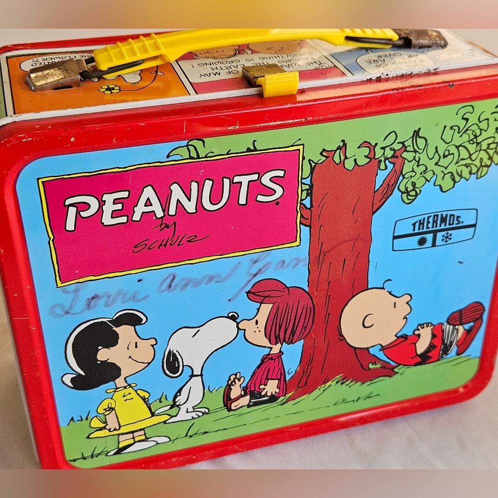 Peanuts Metal Lunchbox w/ Thermos 1970s Snoopy Woodstock Charlie Brown  Vtg
